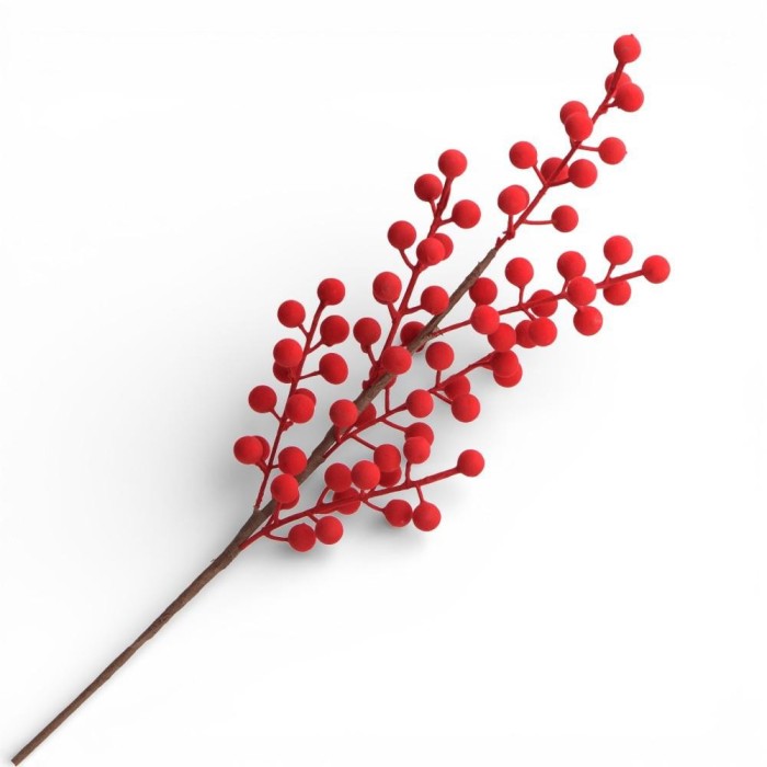 RAMO FLOCCATO BACCHE ROSSO CM.60